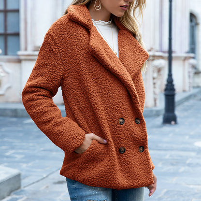 Lös lapel Fluffy Coat Vinterknappsjacka Cardigan Ytterkläder För Damkläder