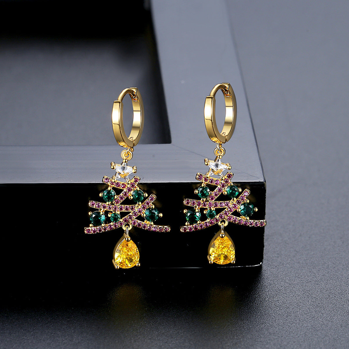 New Christmas Tree Earrings With Colorful Rhinestones Fashion Personality Shining Earrings Gift For Women Jewelry